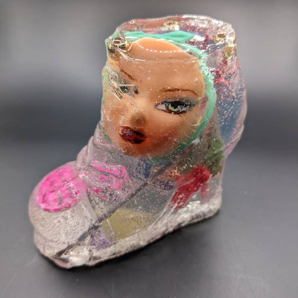 In Her Shoes - original cast of Large Doll Shoe, embedded with recycled Fashion Doll items