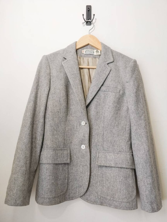 Vintage 70s Light Heather Grey Fitted Wool Blend F