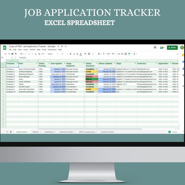 Une feuille de calcul Excel pour le suivi des demandes d'emploi de rêve | Téléchargement numérique