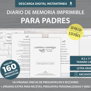 SPANISH Diario para Padre – Libro de Memorias para Papi – 160+ Preguntas Guiadas – Keepsake Journal – Descarga Instantánea