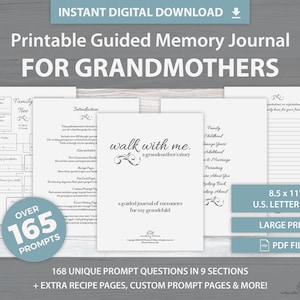 Grandma Printable Keepsake Book | Guided Memory Journal for Grandmothers | Over 165 Unique Prompts | Instant Download | Grandma Gift