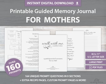 Mother Printable Keepsake Book To Record Her Life | A Guided Journal of Memories | Over 160 Unique Prompts | INSTANT DOWNLOAD | Mom Gift