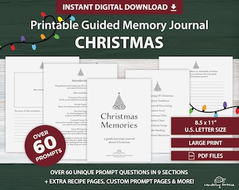 Christmas Printable Keepsake Book | Guided Memory Journal | Over 60 Unique Holiday Prompts | Instant Download