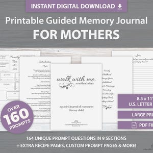 Mother Printable Keepsake Book | Guided Memory Journal for Mom | Over 160 Unique Prompts | Instant Download | Mom Gift
