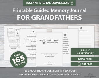 Grandpa Printable Keepsake Book | Guided Memory Journal for Grandfathers | Over 165 Unique Prompts | Instant Download | Grandpa Gift