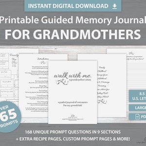 Grandmother Printable Keepsake Book To Record Her Life | Grandma Guided Journal of Memories | Over 165 Unique Prompts | INSTANT DOWNLOAD