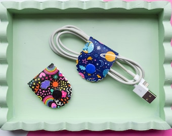 Scalloped Faux Leather Cable Keeper: Fun Colorful Cord Organizer