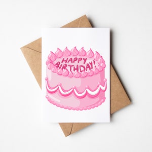 Pink Birthday Cake Card Retro Style Celebration Birthday Cake image 1