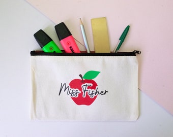 Personalised Apple Teacher Canvas Zipper Pencil Case / Pouch