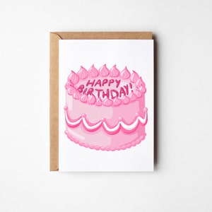 Pink Birthday Cake Card Retro Style Celebration Birthday Cake image 2