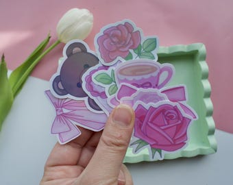 Coquette Holographic Sticker Set | 8pcs Holographic Vinyl Die Cut Stickers | Bullet Journaling, Planners, Scrapbooking