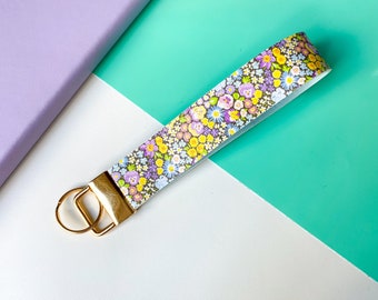 Yellow & Navy Solar System Space and Planets Print Faux Leather Wristlet, Key Fob, Keychain