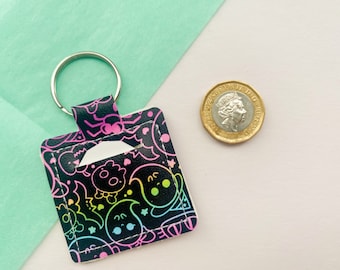 Handmade Halloween Coin Holder Keychain: Black & Rainbow Print