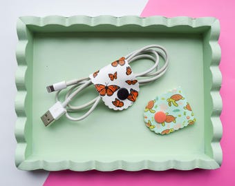 Animal Print Faux Leather Cable Keeper: Scalloped Cord Organizer