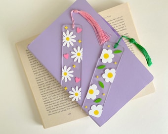 Floral Daisy Acrylic Clear Bookmark with Tassel