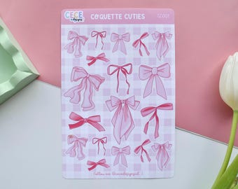 Coquette Pink Bows Sticker Sheet: Matte Vinyl Stickers for Planners