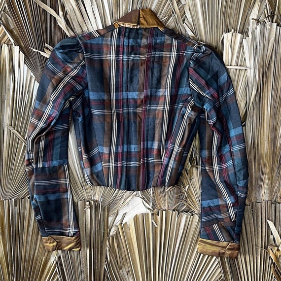 Antique Victorian Blouse Tartan Plaid Bodice Boned - image 2