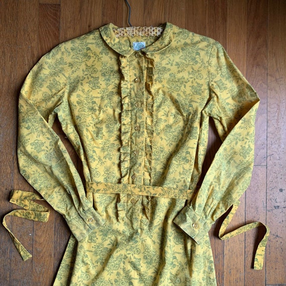 Vintage 1960s Yellow Victorian Prairie Ruffle Mini