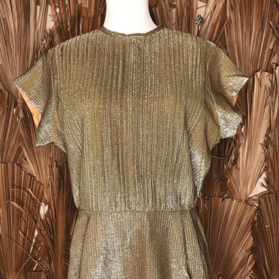 Vintage Gold Micro Mini Dress 1960s Lurex Size XL… - image 2