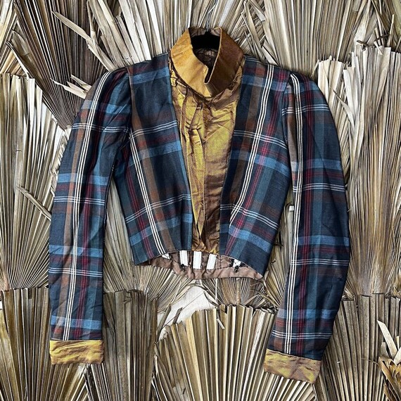 Antique Victorian Blouse Tartan Plaid Bodice Boned - image 1