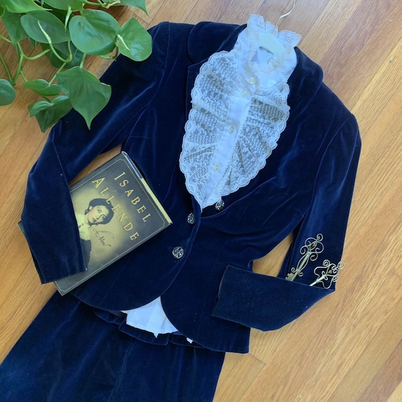 Vintage 1940s Blue Velvet Skirt Suit Set Size XS