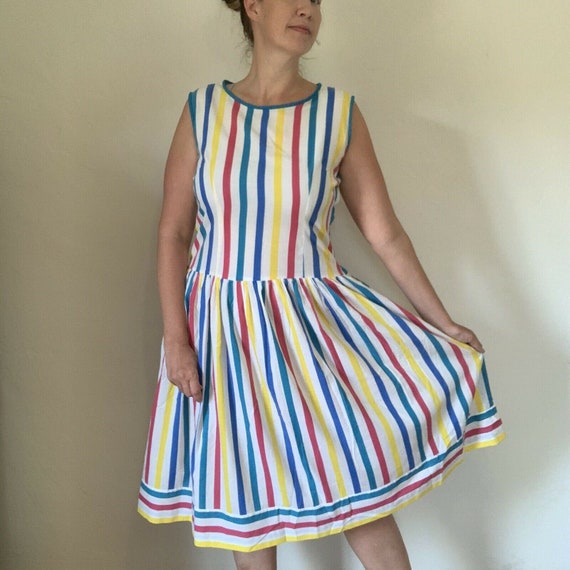 Vintage 1980s Day Dress Size XL Rainbow Dress