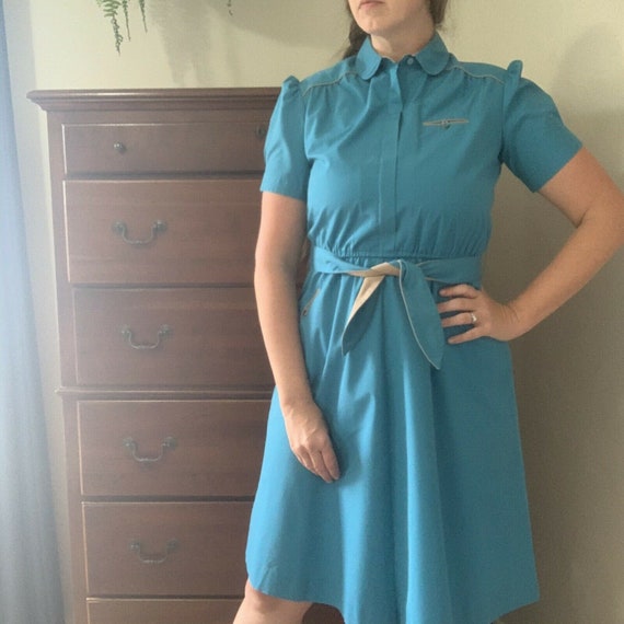 Vintage 1960s Western Wear Blue Dress Size XL Puff