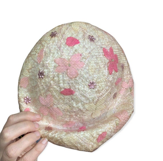 Vintage Chanda Pink Straw Turban - image 2