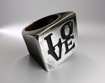 Vintage Jewellery LOVE Block Ring 1960's size 6 Silver Plated
