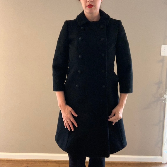 Vintage 1960s Black Wool Pea Coat