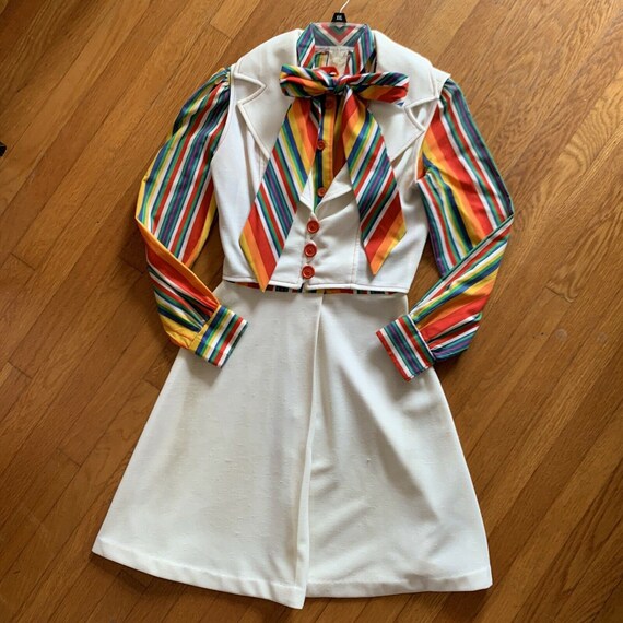 Vintage 1970s Rainbow Mini Dress Size Medium Pussy
