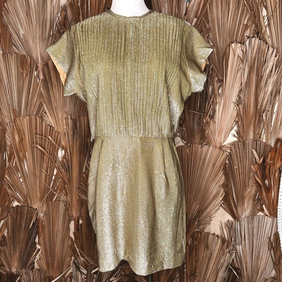 Vintage Gold Micro Mini Dress 1960s Lurex Size XL… - image 1