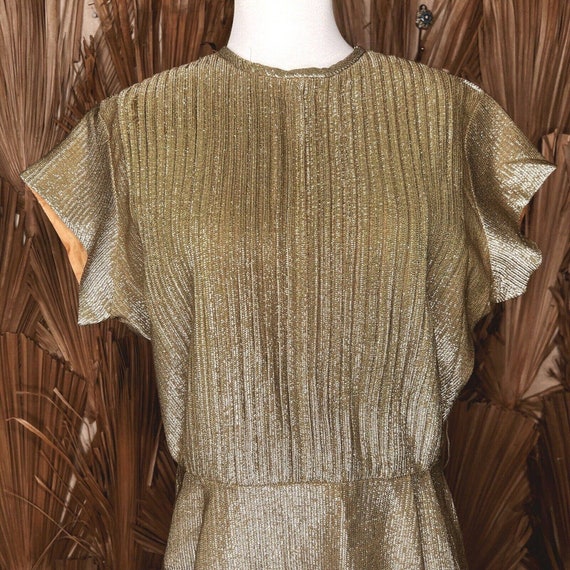 Vintage Gold Micro Mini Dress 1960s Lurex Size XL… - image 4