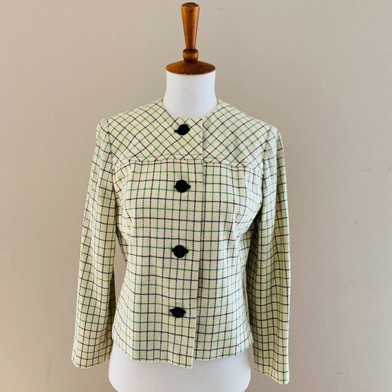 Vintage 1960s Jacket Womens Size Small Box Plaid Wools Blend Jacket