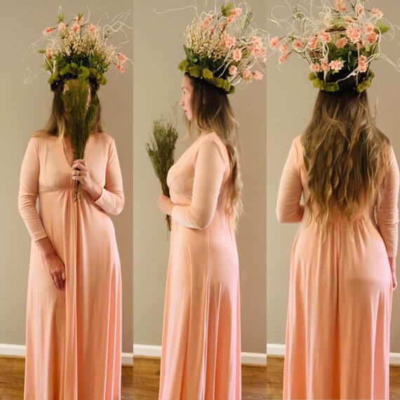Vintage 60s Peach Maxi Hostess Dress