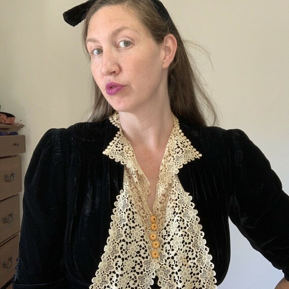Vintage 1930s Black Velvet Dress Size XL Antique L