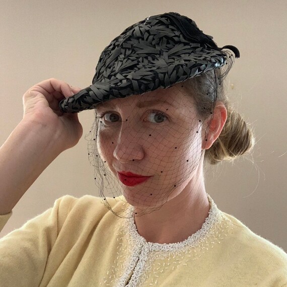 Vintage 1930s Lamson Hubbard Black Straw Cap with