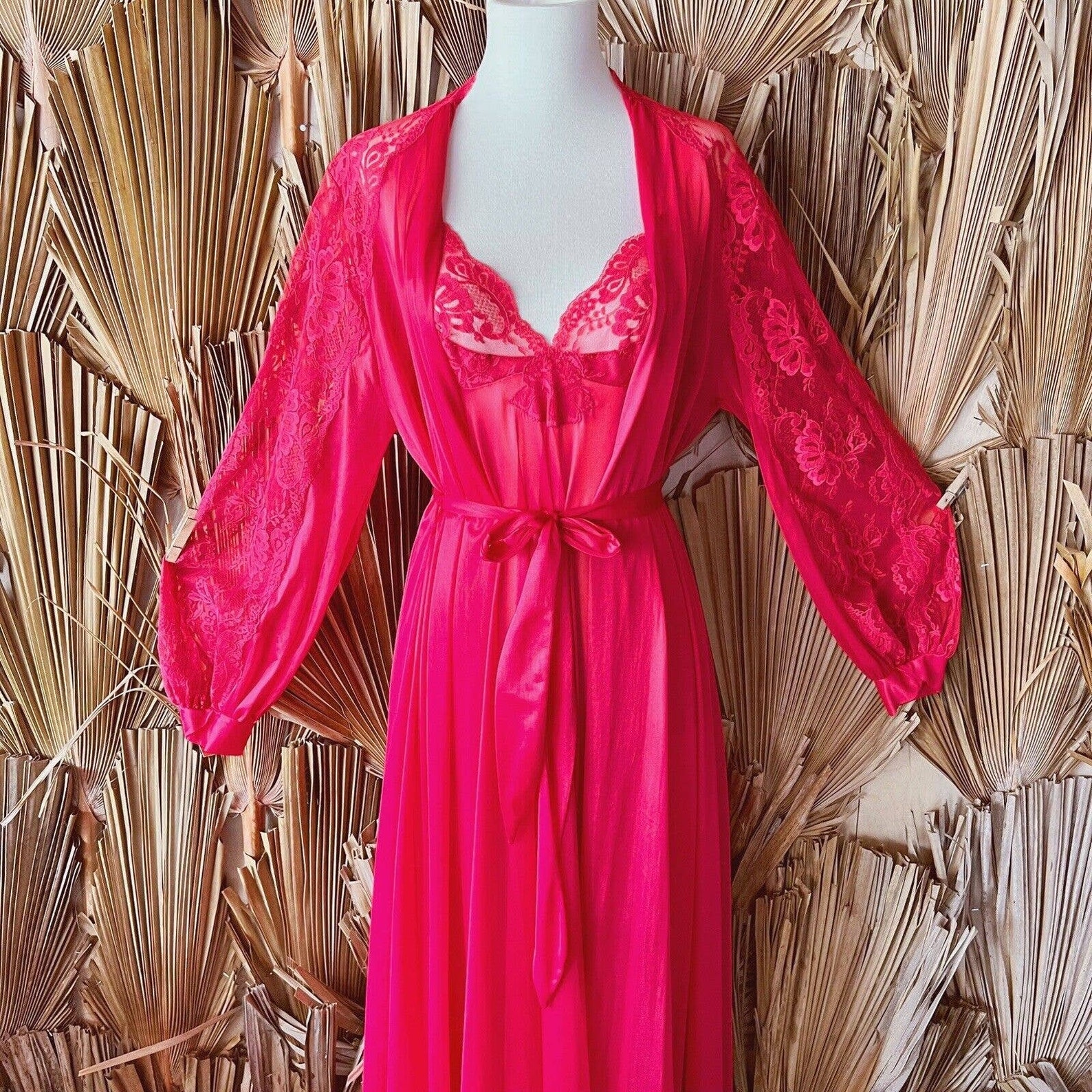Vintage Red Sheer Nightgown & Peignoir Size Small Dead Stock Etsy