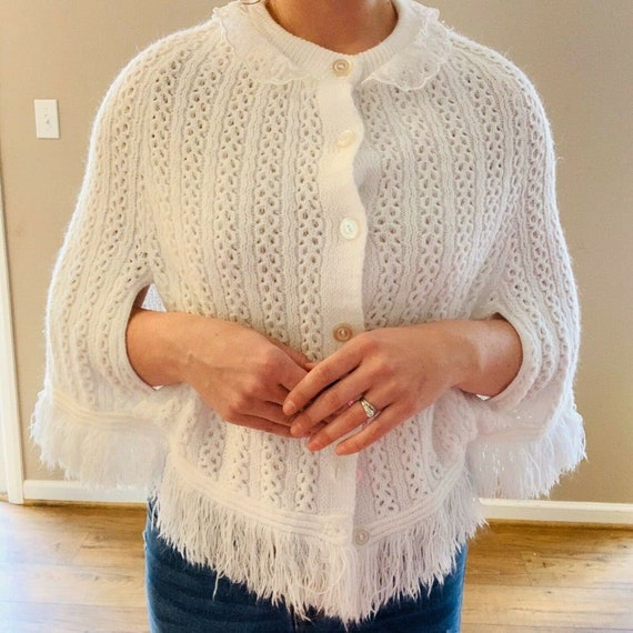 Vintage 1960s Cape White Sweater Cape