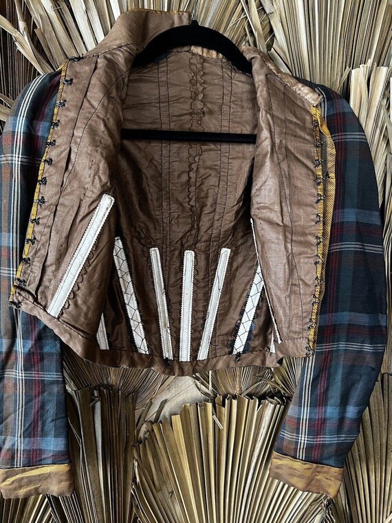 Antique Victorian Blouse Tartan Plaid Bodice Boned - image 4