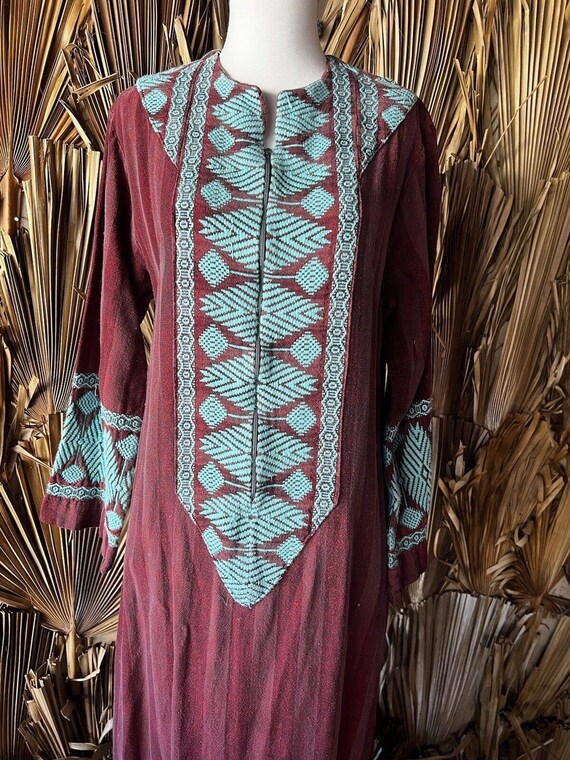 Vintage 70s Woven Caftan Long Sleeve Dress Guatem… - image 5