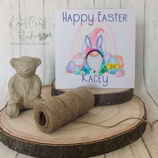 Personalised Easter Gonk Rainbow Greetings Card - Gnome - Pastel