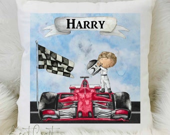 Personalised racing car cushion, Race car gift, Racing cushion, Gift for her, Gift for him