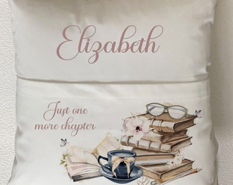 Personalised book pocket cushion, A girl who loves books, Gift for her, Reading gift