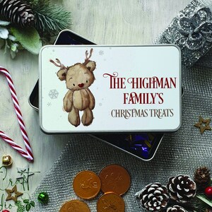 Personalised Bear Reindeer Metal Tin Christmas Gift
