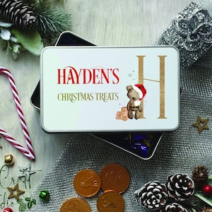 Personalised Bear Alphabet Metal Treat Tin Christmas Gift