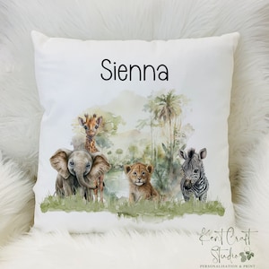 Personalised safari cushion, Cushion gift, Jungle kids cushion, Safari nursery décor
