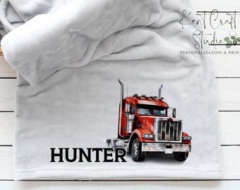Personalised boys blanket, Custom name throw, Super soft fleece blanket, Truck gift, Lorry blanket, Gift for him