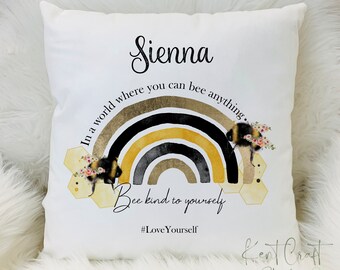 Personalised bumble bee cushion, Bee décor, Gift for her
