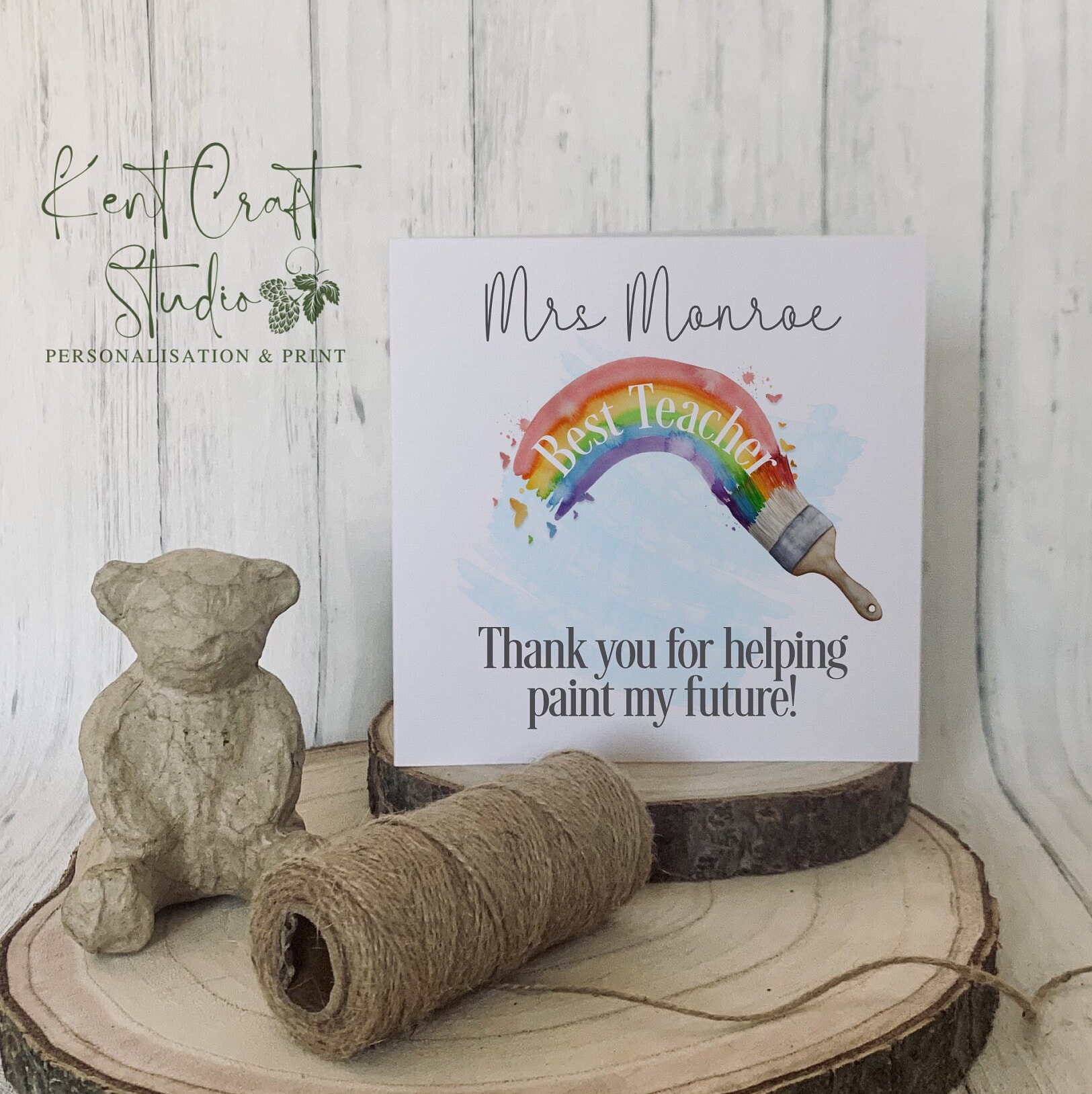 Personalised Rainbow Thank You Best Teacher Card - End of Year Gift - Etsy